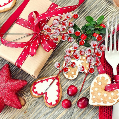 Berries Red Berry Branches, 10Pcs Christmas Decoration, Snow Artificial Red Fruit Holly, For Christmas Tree Pendant Wrea