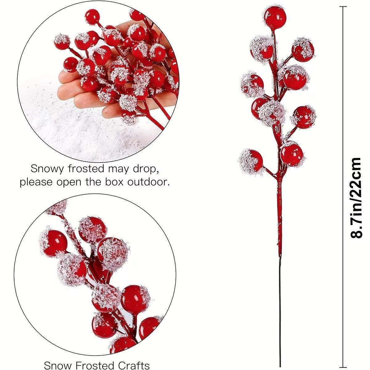 Berries Red Berry Branches, 10Pcs Christmas Decoration, Snow Artificial Red Fruit Holly, For Christmas Tree Pendant Wrea