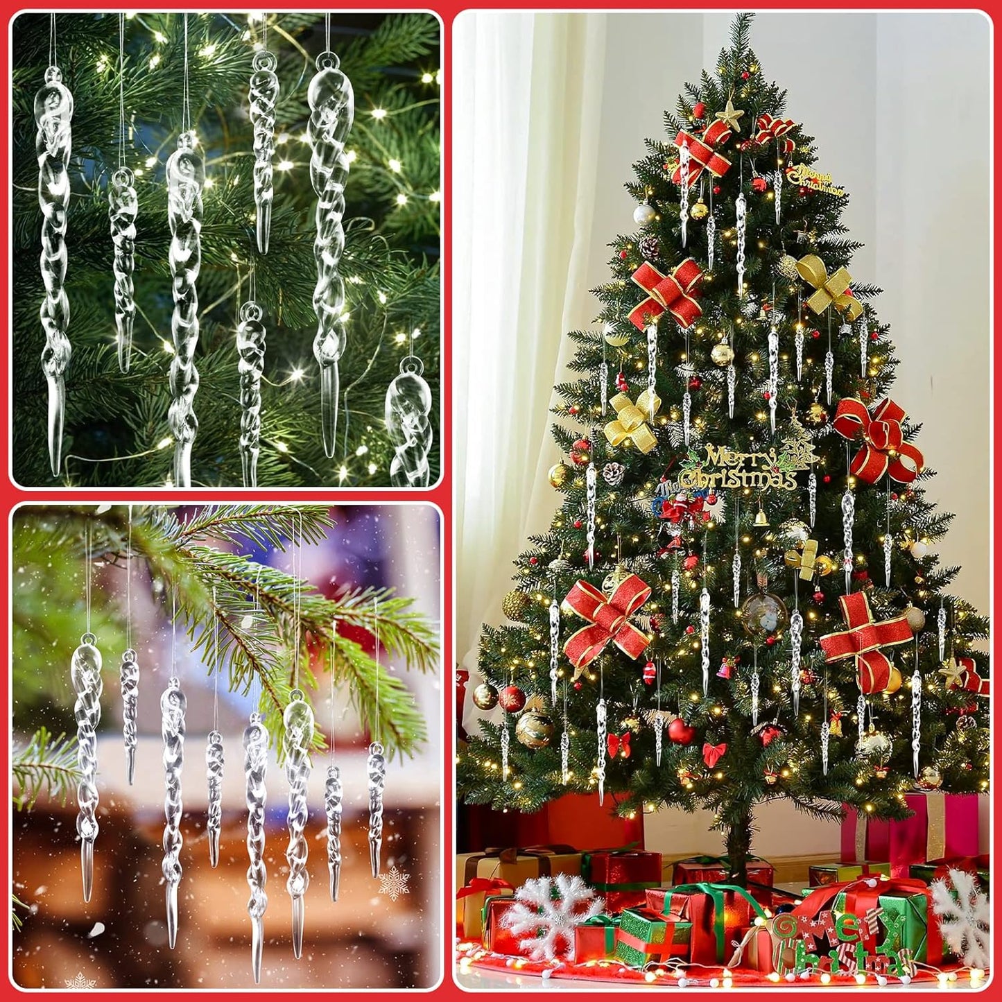 Crystal Christmas Ornaments, Transparent Twisted Icicle Hanging Tree Pendant, Elegant Winter Holiday Party Decoration