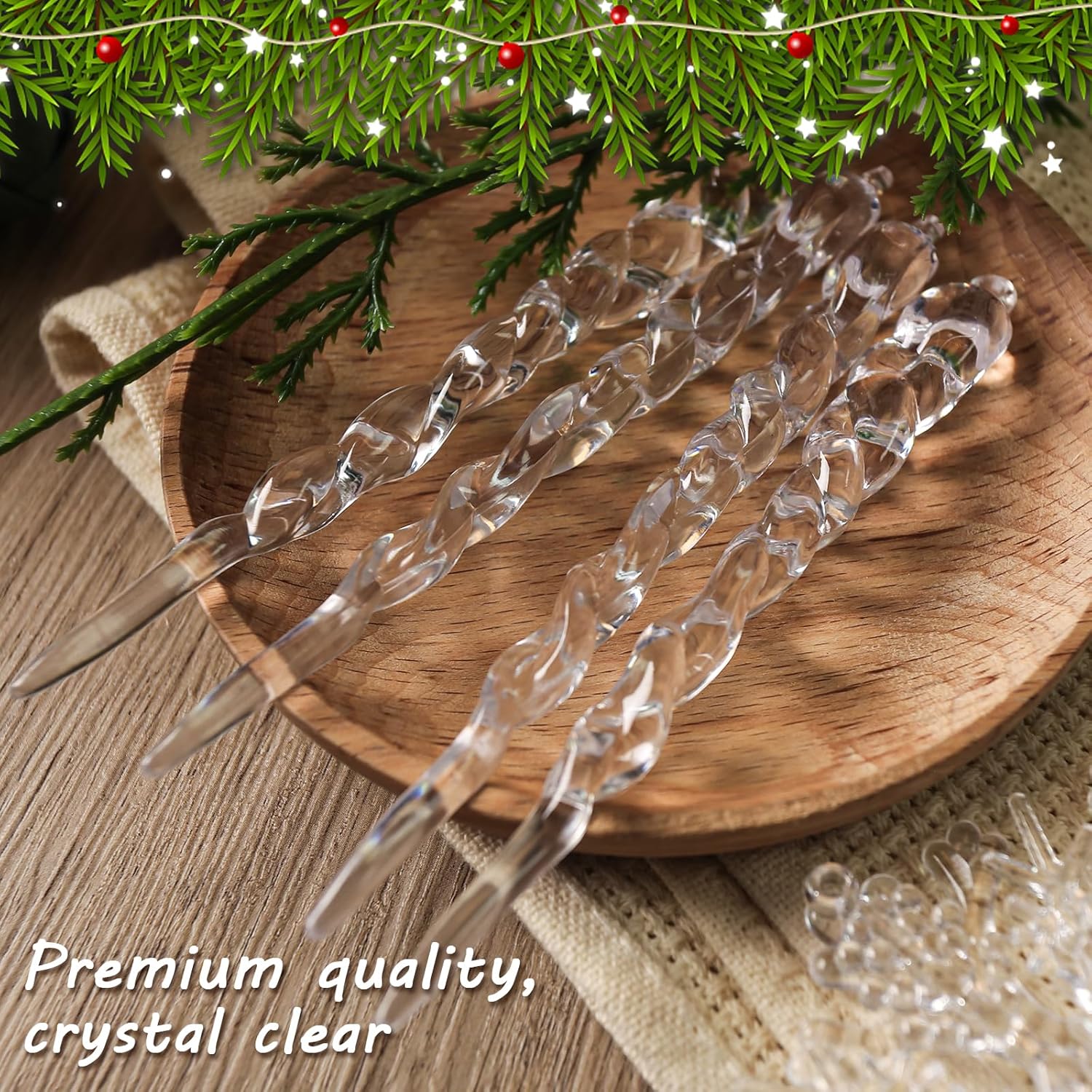 Crystal Christmas Ornaments, Transparent Twisted Icicle Hanging Tree Pendant, Elegant Winter Holiday Party Decoration