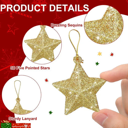 Gold Glitter Star Ornaments, Christmas Tree Hanging Pendant For Home, Navidad New Year Party Gift, Christmas Decoration