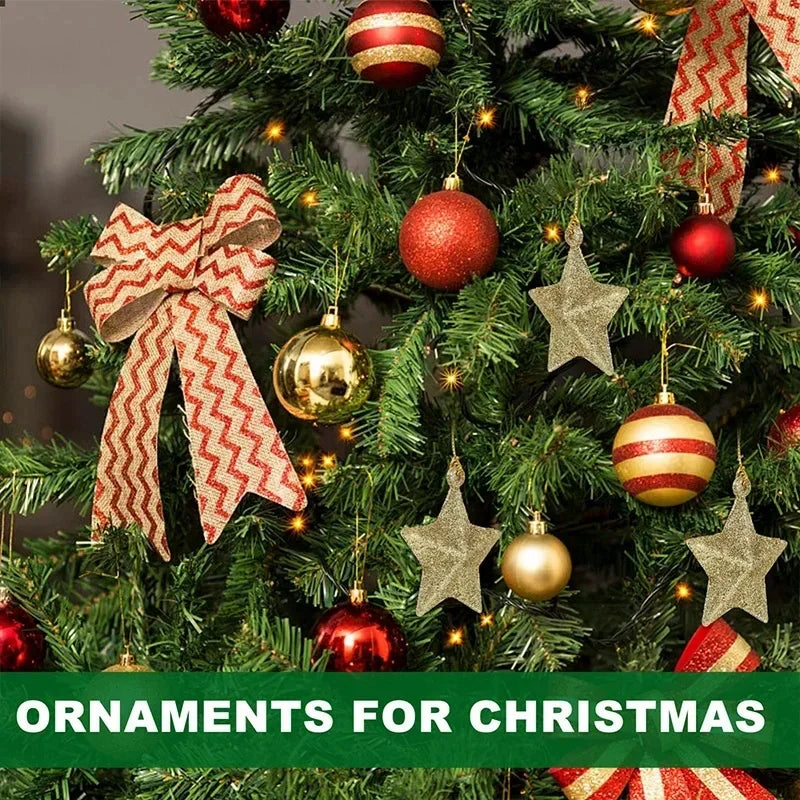 Gold Glitter Star Ornaments, Christmas Tree Hanging Pendant For Home, Navidad New Year Party Gift, Christmas Decoration