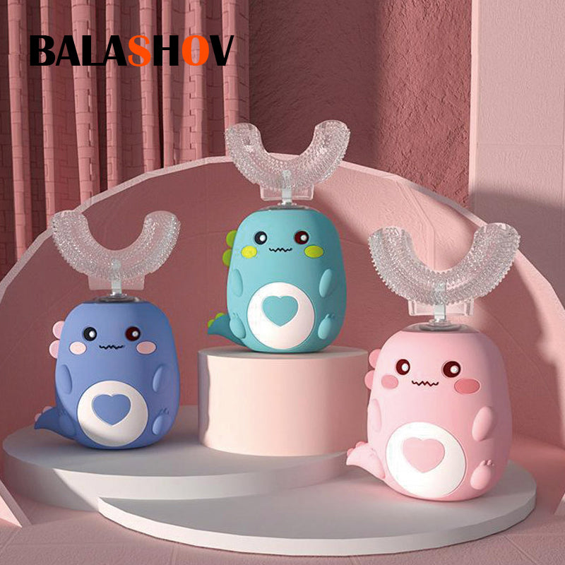 Smart Cartoon Kids Silicone Toothbrush, Children U-shaped Electric Toothbrush, Automatic Rechargeable Sonic Toothbrush