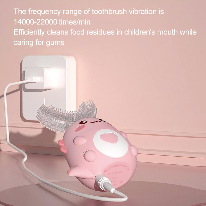 Smart Cartoon Kids Silicone Toothbrush, Children U-shaped Electric Toothbrush, Automatic Rechargeable Sonic Toothbrush