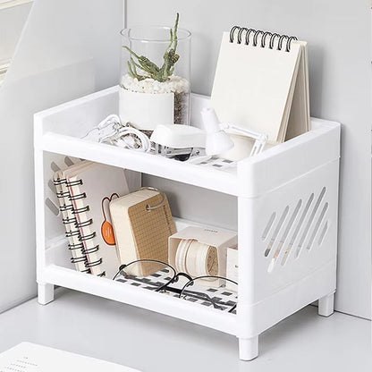 PP Desktop Double Layer Storage Rack Rectangular White Organizer