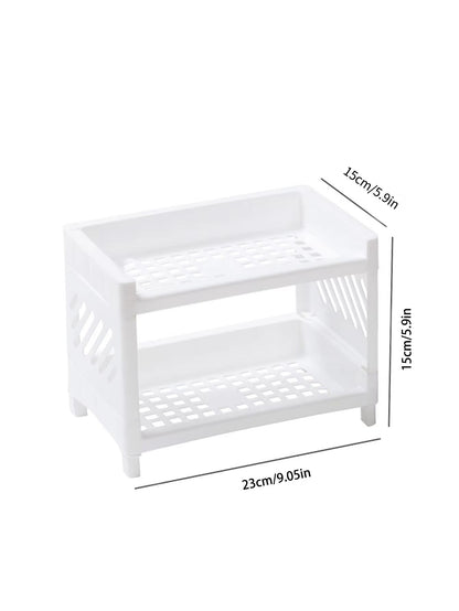 PP Desktop Double Layer Storage Rack Rectangular White Organizer 5