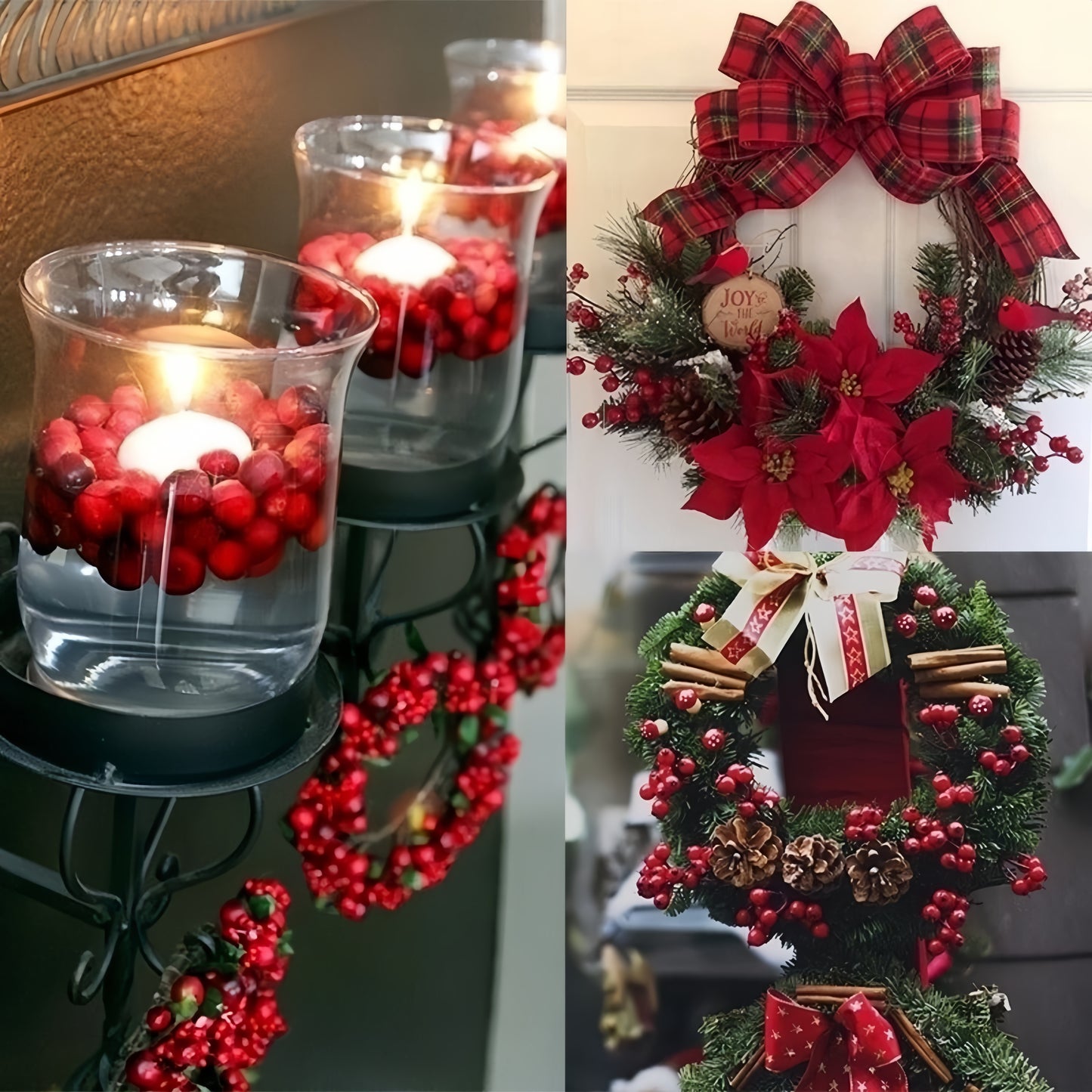 Berry Cherry for Christmas DIY Home Decor, Mini Artificial Red Fake Floral Wreath Ornament, New Year Gift Box Materials
