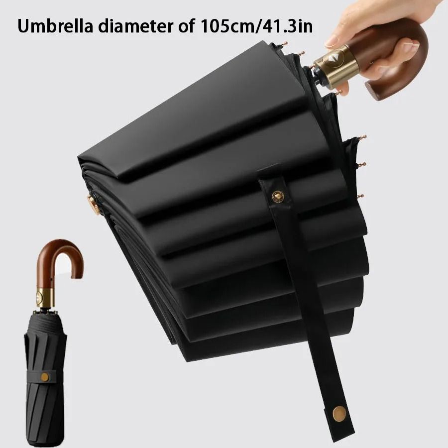 Windproof UV Protection Automatic Folding Umbrella with Curved Handle