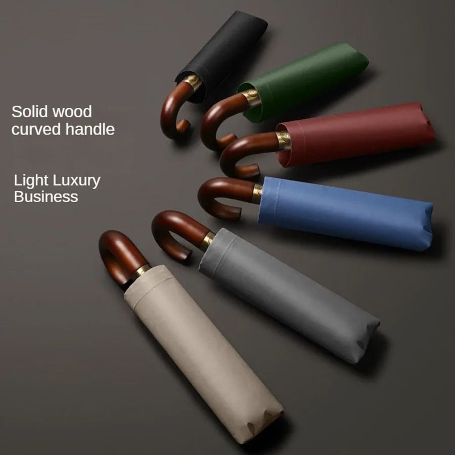 Windproof UV Protection Automatic Folding Umbrella With Curved Handle 5