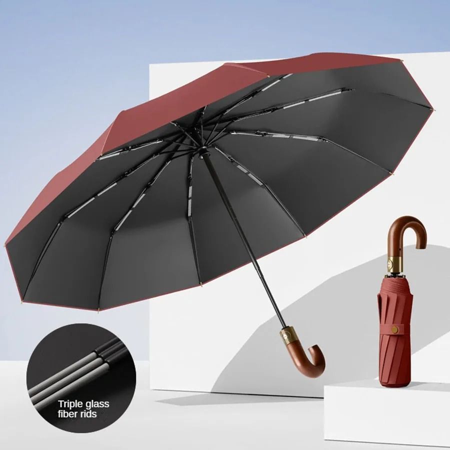 Windproof UV Protection Automatic Folding Umbrella With Curved Handle 7