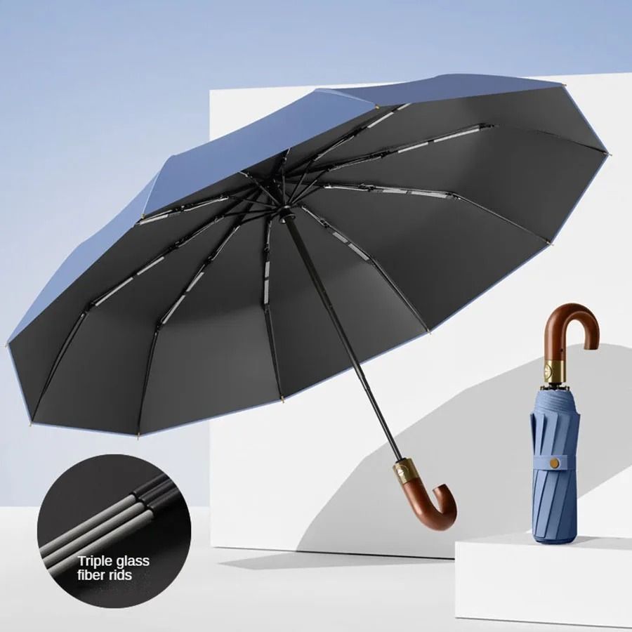 Windproof UV Protection Automatic Folding Umbrella With Curved Handle 9