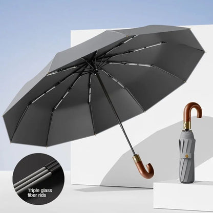Windproof UV Protection Automatic Folding Umbrella With Curved Handle 10