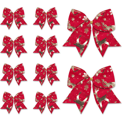 Red Velvet Bow Winter Holiday Burlap, Craft Bow Tree Bows for Christmas New Year Decor, Christmas Bows for Wreath