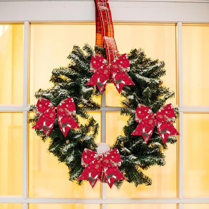 Red Velvet Bow Winter Holiday Burlap, Craft Bow Tree Bows for Christmas New Year Decor, Christmas Bows for Wreath