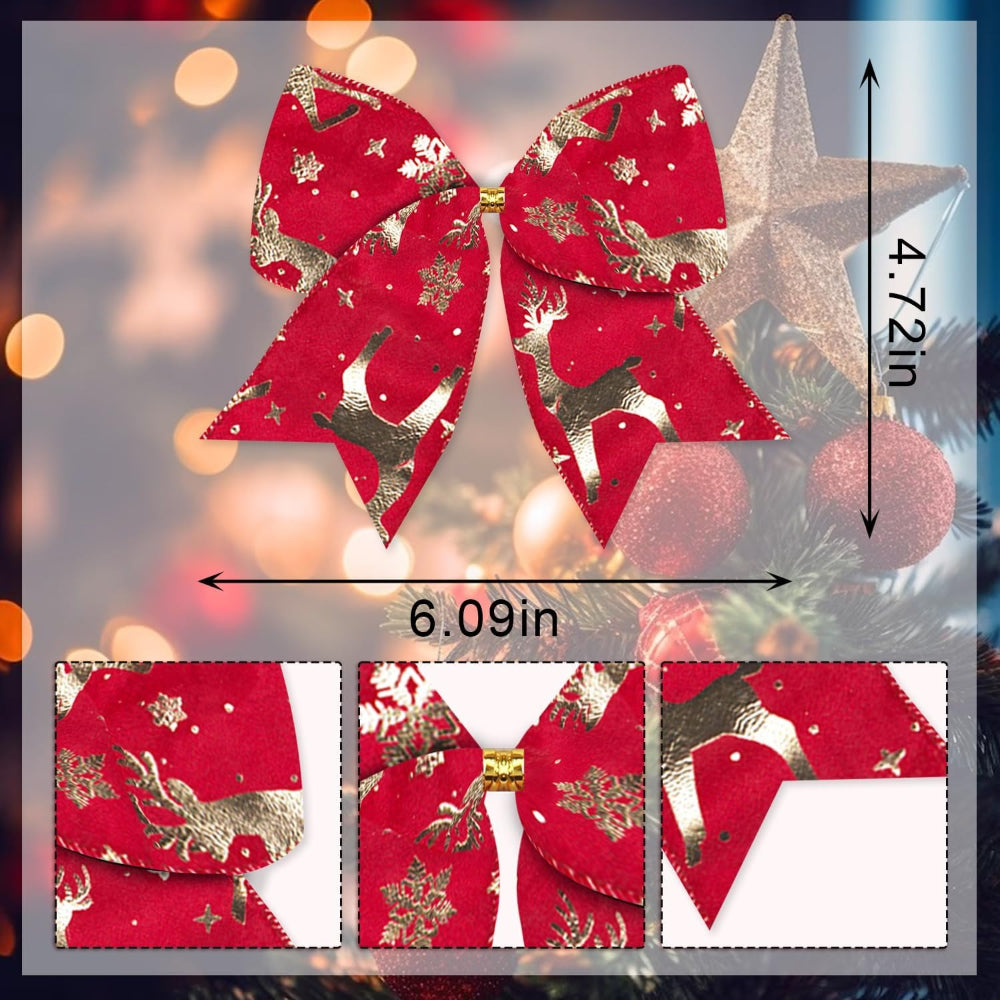 Red Velvet Bow Winter Holiday Burlap, Craft Bow Tree Bows for Christmas New Year Decor, Christmas Bows for Wreath