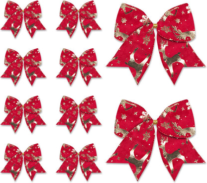 Red Velvet Bow Winter Holiday Burlap, Craft Bow Tree Bows for Christmas New Year Decor, Christmas Bows for Wreath