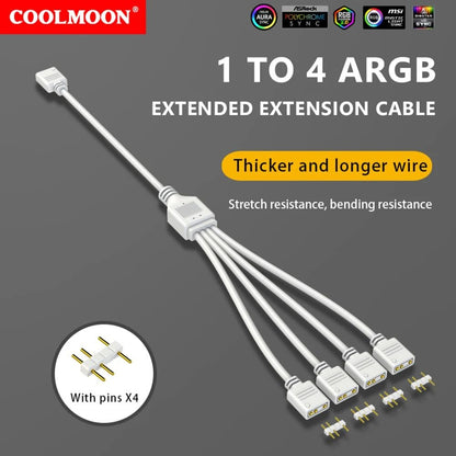 ARGB Chassis Fan Splitter 5V 3PIN Connector 1 to 2/3/4 Motherboard Extension Cable