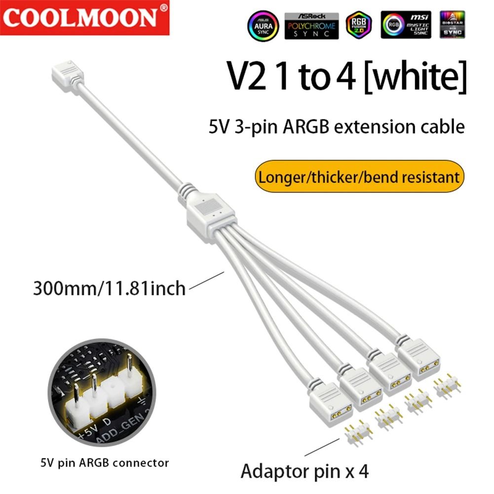 ARGB Chassis Fan Splitter 5V 3PIN Connector 1 To 234 Motherboard Extension Cable 9