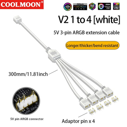 ARGB Chassis Fan Splitter 5V 3PIN Connector 1 To 234 Motherboard Extension Cable 9