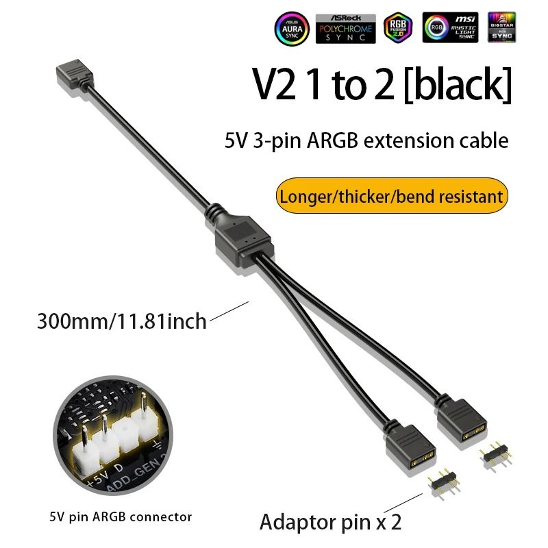 ARGB Chassis Fan Splitter 5V 3PIN Connector 1 To 234 Motherboard Extension Cable 10