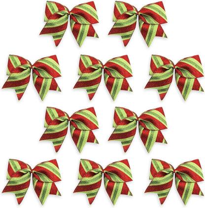 Small Burlap Bow for Party Supplies, Glitter Red Green Stripe Bows, Christmas Bows for Wreath Decorative Holiday Accents