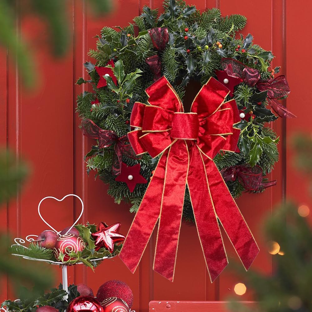 Christmas Wreath Bows, Tree Topper Bows for Christmas, Red Velvet Ribbon Bows for Wreath Decoration