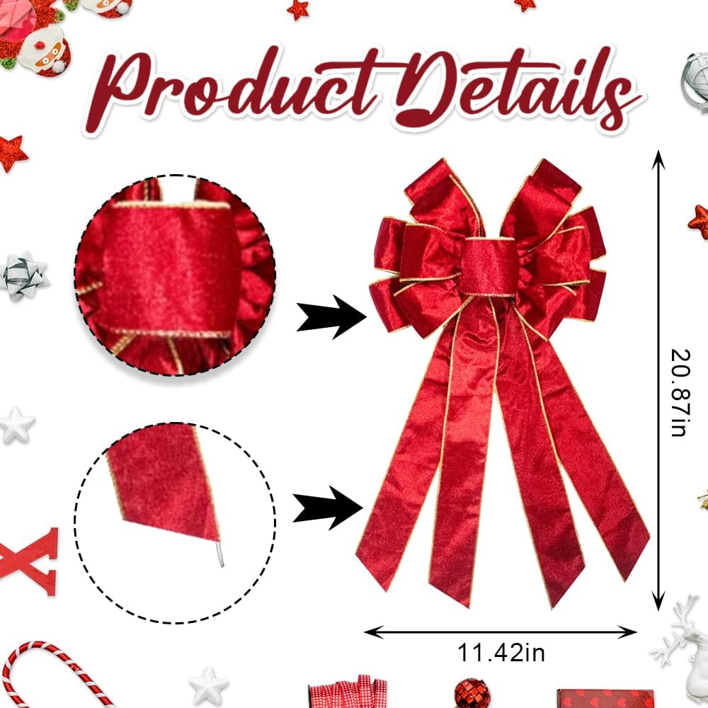 Christmas Wreath Bows, Tree Topper Bows for Christmas, Red Velvet Ribbon Bows for Wreath Decoration