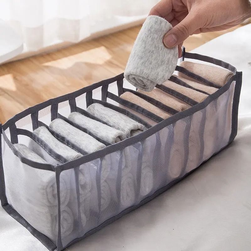 11-Compartment Foldable Nylon Mesh Underwear Storage Box for Closet and Drawer Organization