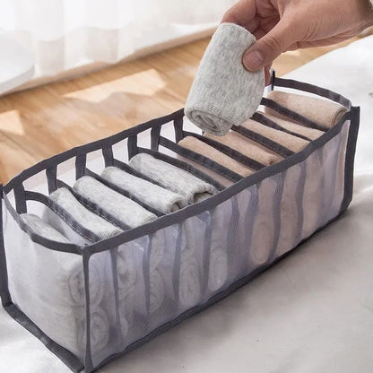 11-Compartment Foldable Nylon Mesh Underwear Storage Box for Closet and Drawer Organization