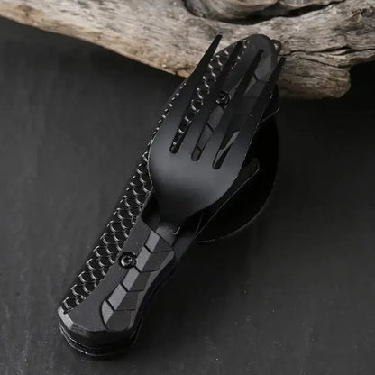 Three in One Multi Tool Camping Folding Knife Spoon Fork Bottle Opener