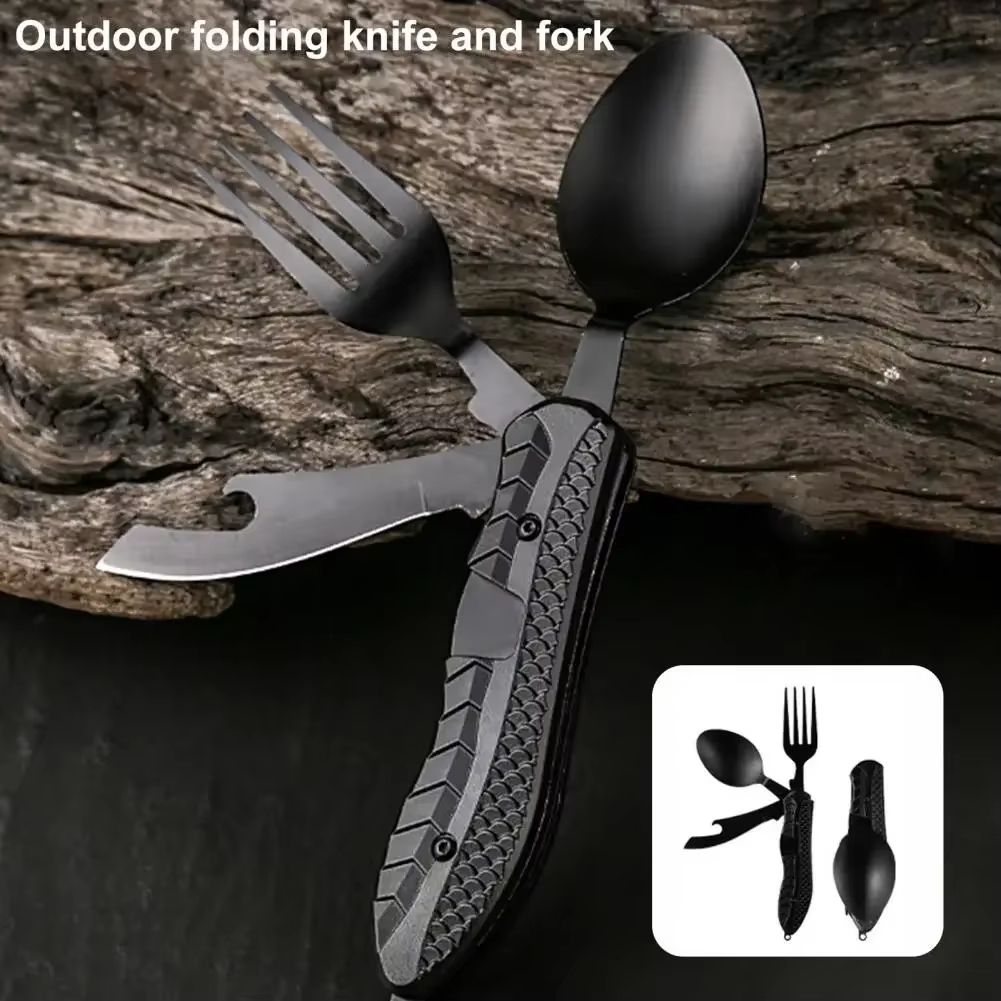 Three In One Multi Tool Camping Folding Knife Spoon Fork Bottle Opener 5
