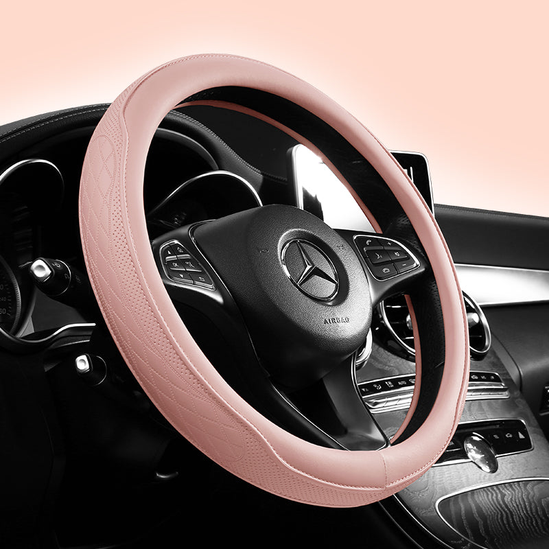 Universal Napa Leather, Breathable Patchwork, Non Slip Car Steering Wheel Cover