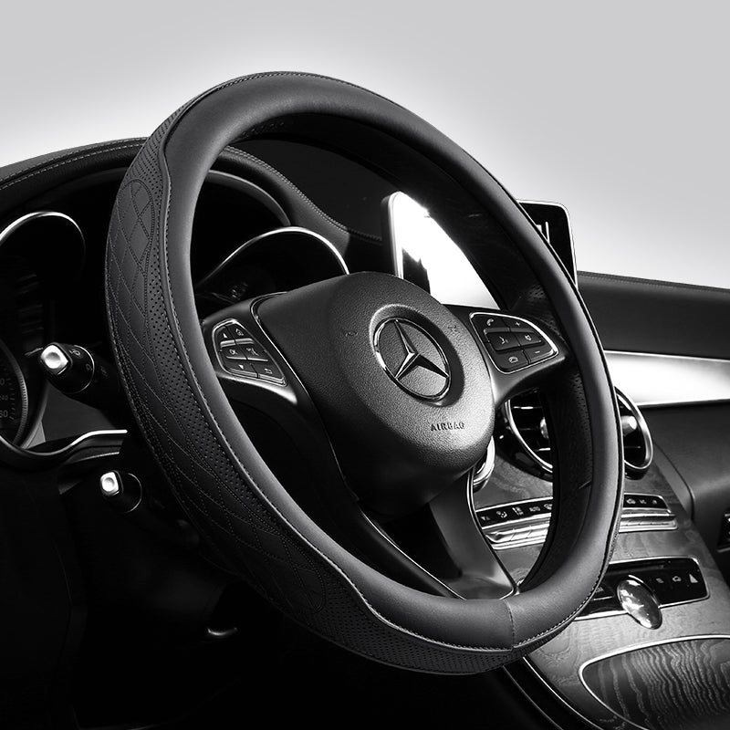 Universal Napa Leather, Breathable Patchwork, Non Slip Car Steering Wheel Cover