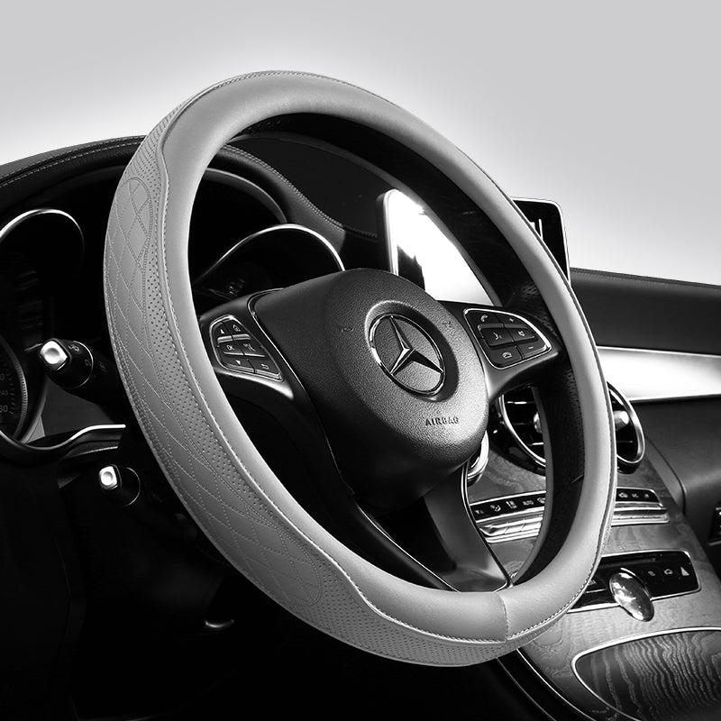 Universal Napa Leather, Breathable Patchwork, Non Slip Car Steering Wheel Cover