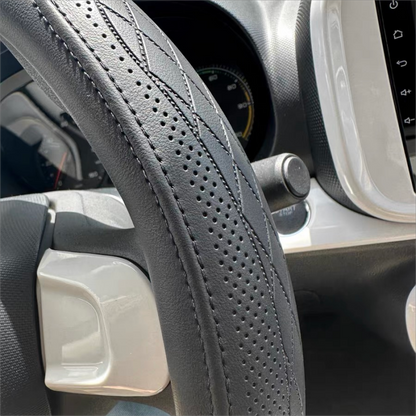 Universal Napa Leather, Breathable Patchwork, Non Slip Car Steering Wheel Cover