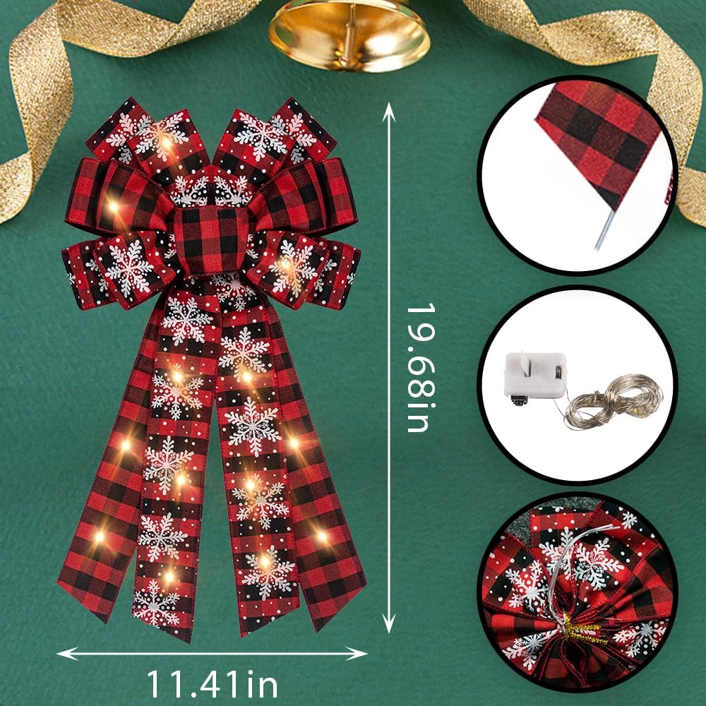 Red Black Buffalo Plaid Bow, Large Christmas Bow for Wreath, Christmas Party Decor Supplies, Tree Topper Bows