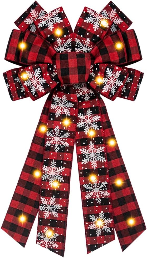 Red Black Buffalo Plaid Bow, Large Christmas Bow for Wreath, Christmas Party Decor Supplies, Tree Topper Bows