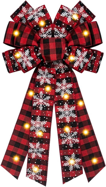 Red Black Buffalo Plaid Bow, Large Christmas Bow for Wreath, Christmas Party Decor Supplies, Tree Topper Bows