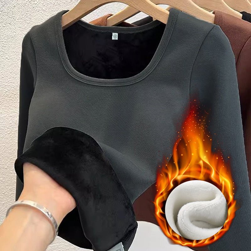 Tops Square Collar Fleece Basic Pullover Womens Long Sleeve Top Fashion Thermal Shirt Winter Clothe 3