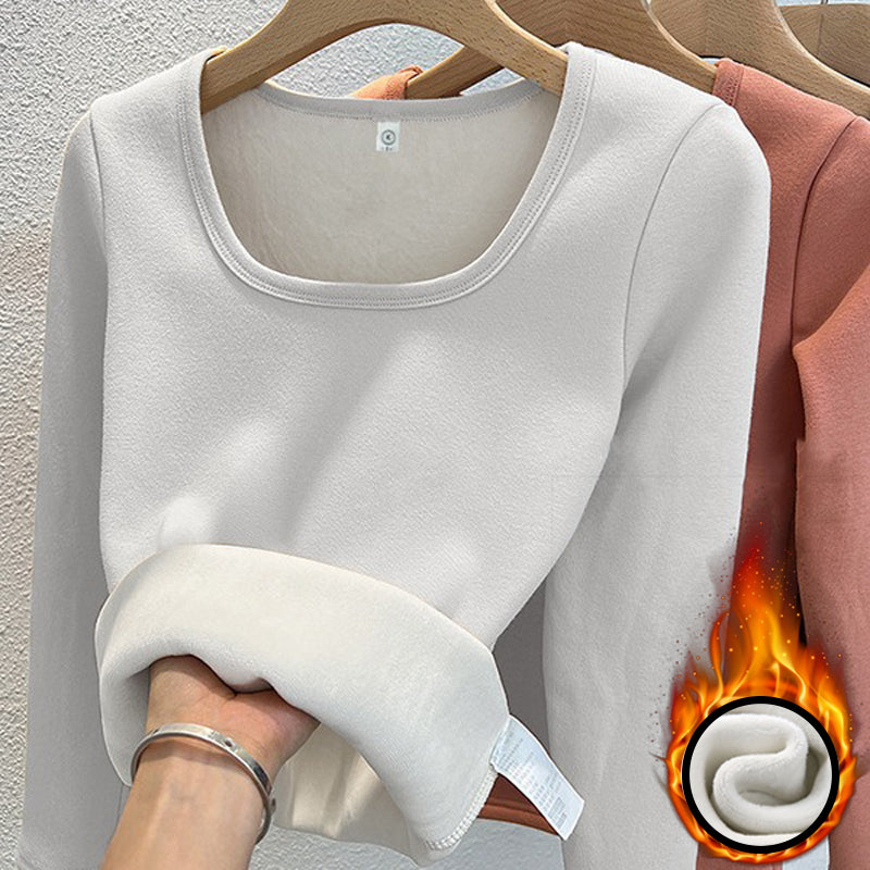 Tops Square Collar Fleece Basic Pullover Womens Long Sleeve Top Fashion Thermal Shirt Winter Clothe 5