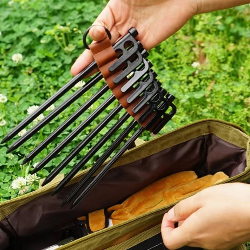ProGear Tent Stakes Storage Bag – 8 Hole PU Leather Organizer for Tent Pegs