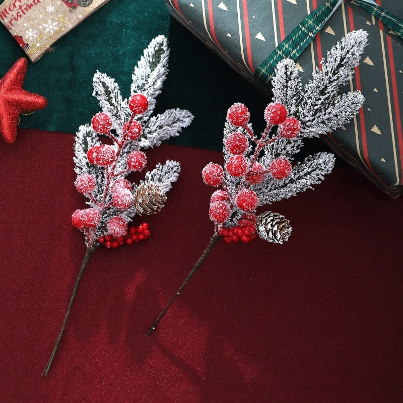 Artificial Pine Branches, Christmas Decoration, Holly Red Berry Branches, Wreath, Christmas Tree Gifts Decoration