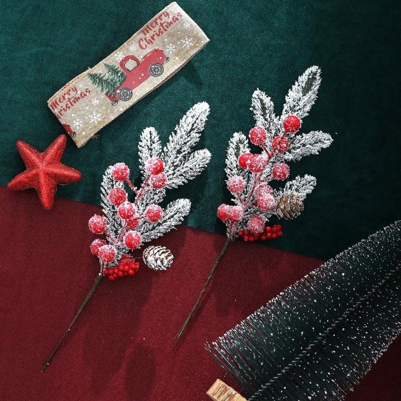 Artificial Pine Branches, Christmas Decoration, Holly Red Berry Branches, Wreath, Christmas Tree Gifts Decoration