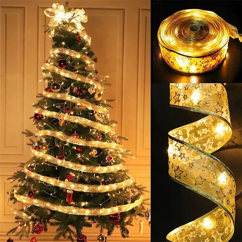 Christmas Ribbon Fairy Light String With LED Battery Box  Holiday Ribbon Decor For Tree Home And Pa 3