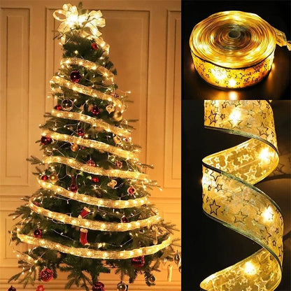 Christmas Ribbon Fairy Light String With LED Battery Box  Holiday Ribbon Decor For Tree Home And Pa 3