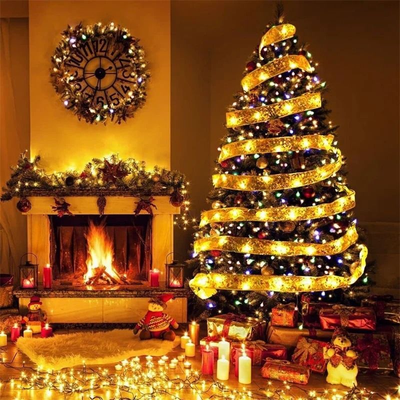 Christmas Ribbon Fairy Light String With LED Battery Box  Holiday Ribbon Decor For Tree Home And Pa 4