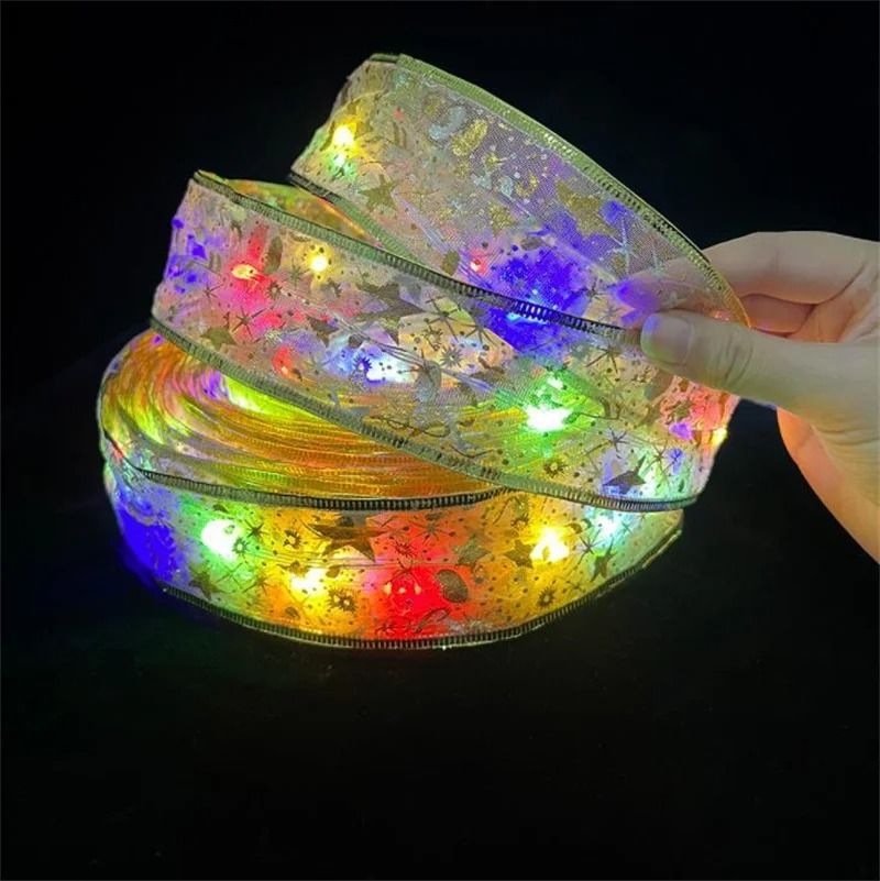 Christmas Ribbon Fairy Light String With LED Battery Box  Holiday Ribbon Decor For Tree Home And Pa 5
