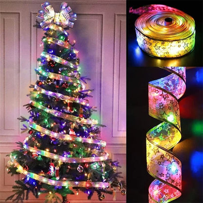 Christmas Ribbon Fairy Light String With LED Battery Box  Holiday Ribbon Decor For Tree Home And Pa 7
