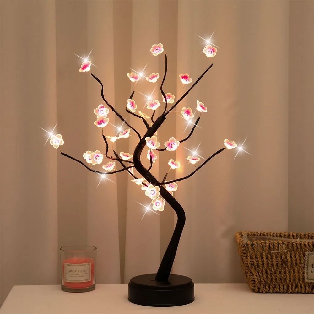 Cherry Blossom LED Bonsai Tree Lamp  USB Or Battery Powered Touch Switch Warm White Light For Home  2