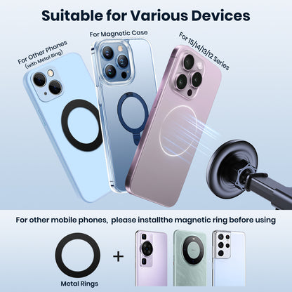 MagSafe Car Phone Mount, Magnetic Holder with Strong Suction, Adjustable Long Arm for Dashboard and Windshield Phones